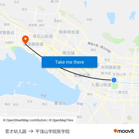 育才幼儿园 to 平顶山学院医学院 map