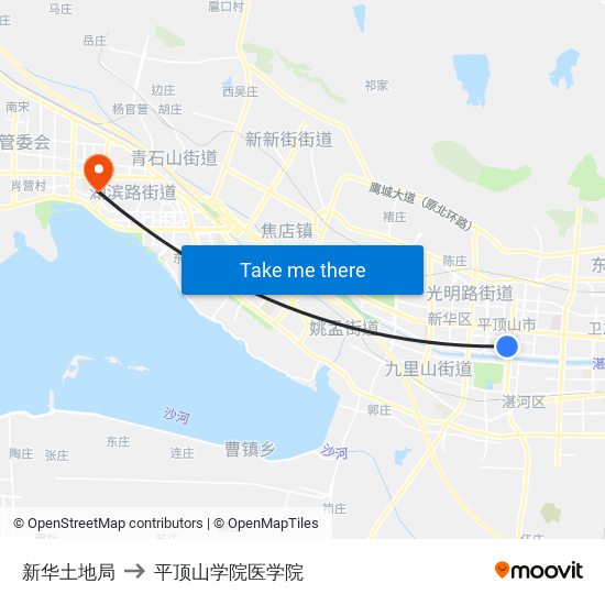 新华土地局 to 平顶山学院医学院 map