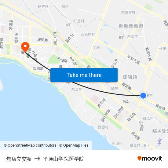 焦店立交桥 to 平顶山学院医学院 map