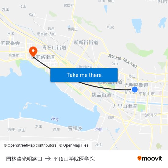 园林路光明路口 to 平顶山学院医学院 map