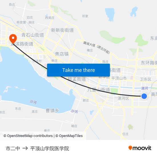 市二中 to 平顶山学院医学院 map