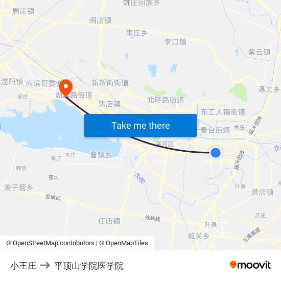 小王庄 to 平顶山学院医学院 map