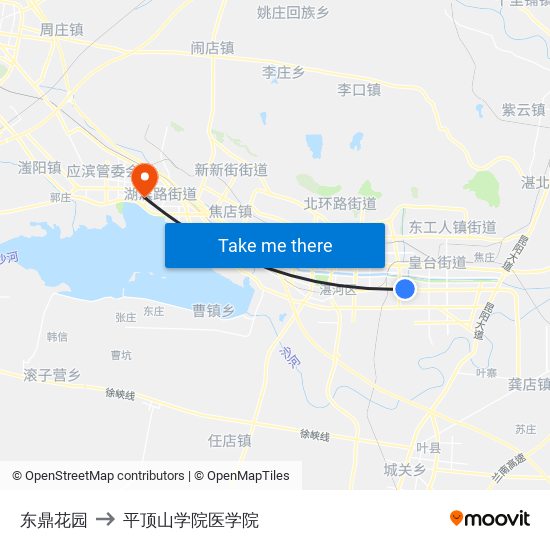 东鼎花园 to 平顶山学院医学院 map