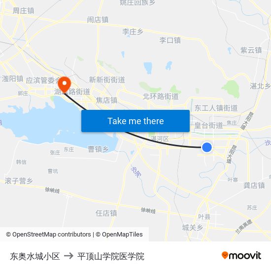 东奥水城小区 to 平顶山学院医学院 map