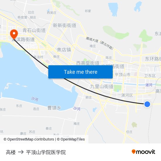 高楼 to 平顶山学院医学院 map