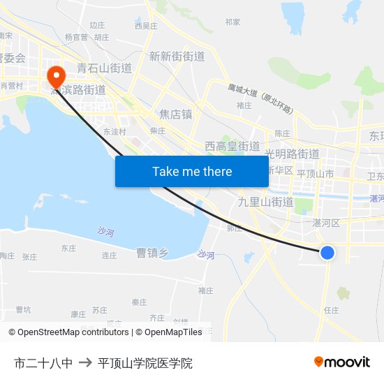 市二十八中 to 平顶山学院医学院 map