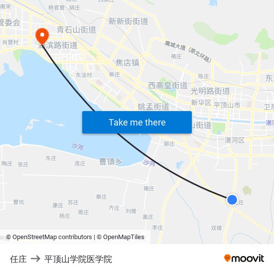 任庄 to 平顶山学院医学院 map