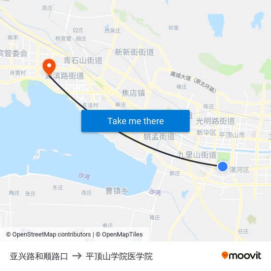 亚兴路和顺路口 to 平顶山学院医学院 map