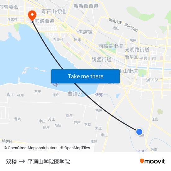 双楼 to 平顶山学院医学院 map