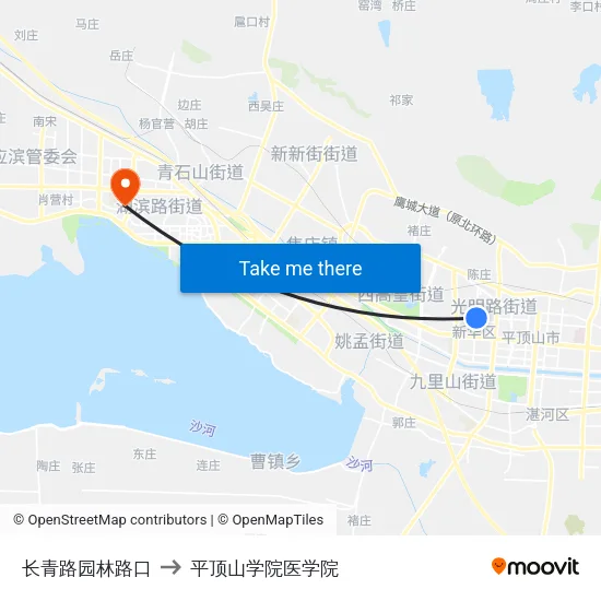 长青路园林路口 to 平顶山学院医学院 map
