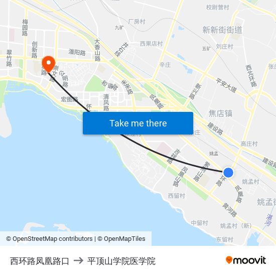 西环路凤凰路口 to 平顶山学院医学院 map