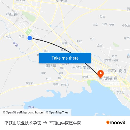 平顶山职业技术学院 to 平顶山学院医学院 map