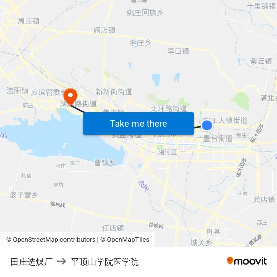 田庄选煤厂 to 平顶山学院医学院 map