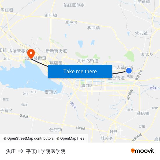 焦庄 to 平顶山学院医学院 map