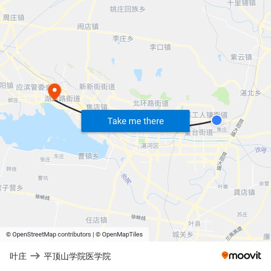 叶庄 to 平顶山学院医学院 map