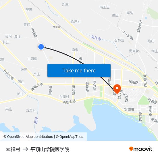 幸福村 to 平顶山学院医学院 map