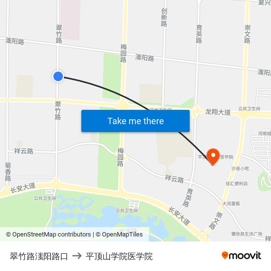 翠竹路滍阳路口 to 平顶山学院医学院 map