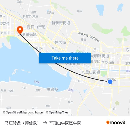 马庄转盘（德信泉） to 平顶山学院医学院 map