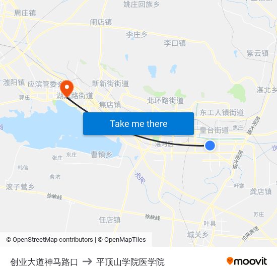 创业大道神马路口 to 平顶山学院医学院 map