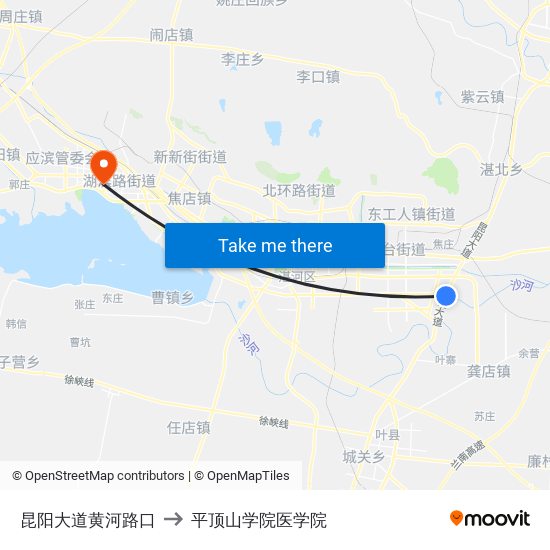 昆阳大道黄河路口 to 平顶山学院医学院 map