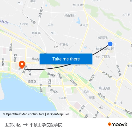 卫东小区 to 平顶山学院医学院 map