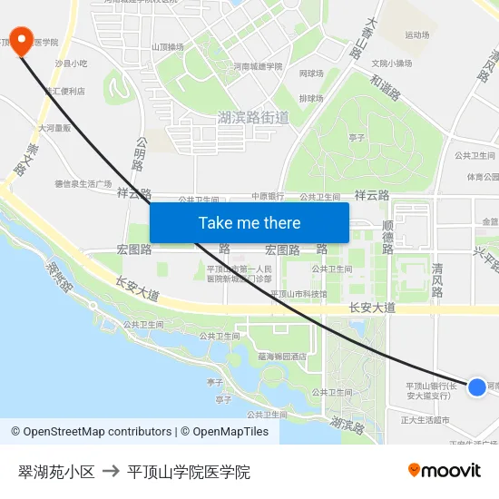 翠湖苑小区 to 平顶山学院医学院 map