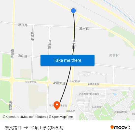 崇文路口 to 平顶山学院医学院 map