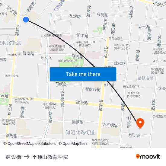 建设街 to 平顶山教育学院 map