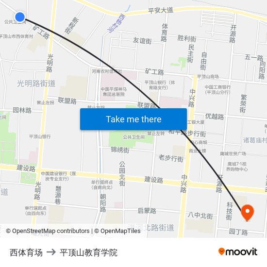 西体育场 to 平顶山教育学院 map