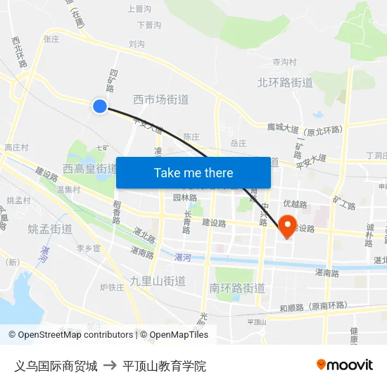 义乌国际商贸城 to 平顶山教育学院 map