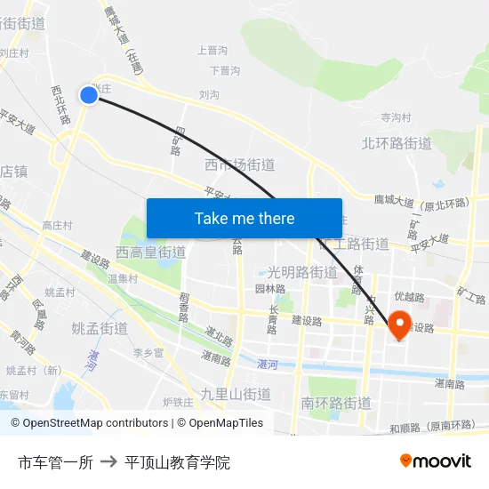 市车管一所 to 平顶山教育学院 map