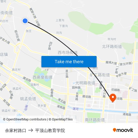 余家村路口 to 平顶山教育学院 map