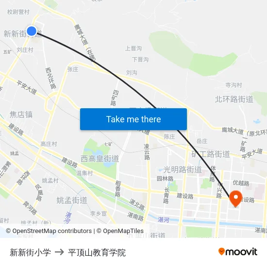 新新街小学 to 平顶山教育学院 map