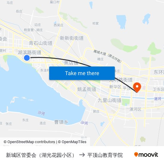 新城区管委会（湖光花园小区） to 平顶山教育学院 map