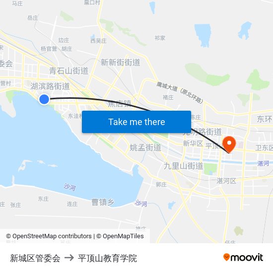 新城区管委会 to 平顶山教育学院 map