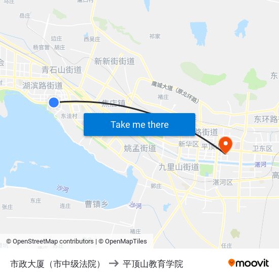 市政大厦（市中级法院） to 平顶山教育学院 map