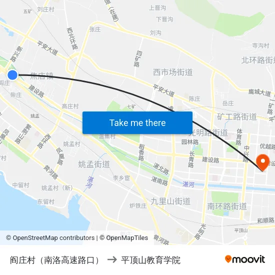 阎庄村（南洛高速路口） to 平顶山教育学院 map