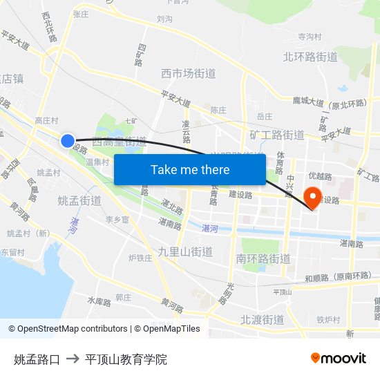 姚孟路口 to 平顶山教育学院 map