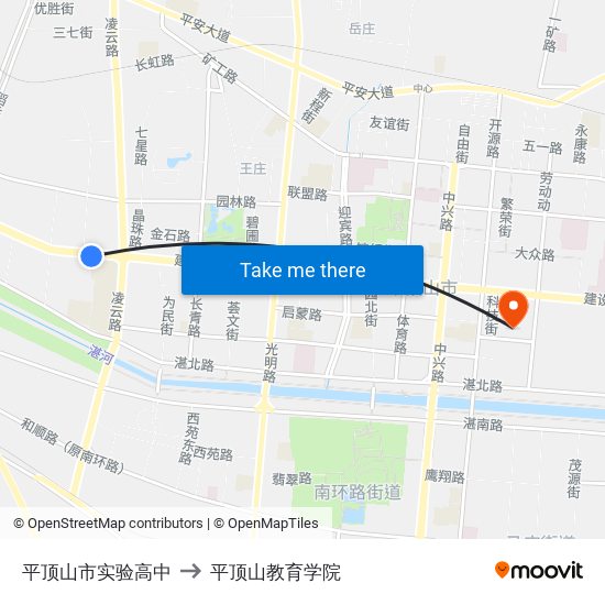 平顶山市实验高中 to 平顶山教育学院 map