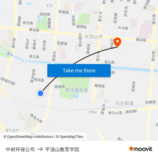 中材环保公司 to 平顶山教育学院 map