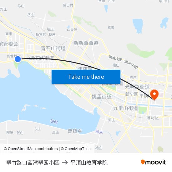 翠竹路口蓝湾翠园小区 to 平顶山教育学院 map