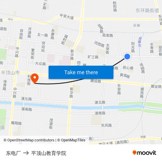 东电厂 to 平顶山教育学院 map