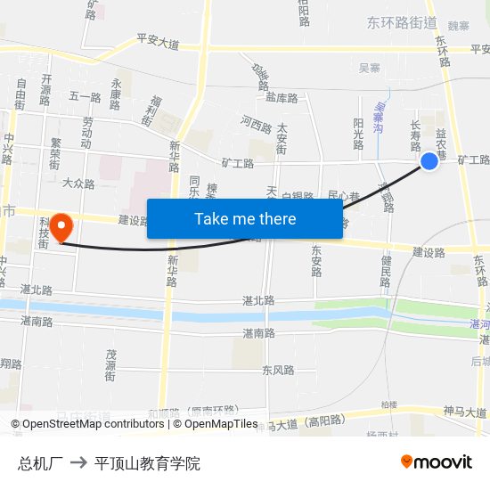 总机厂 to 平顶山教育学院 map