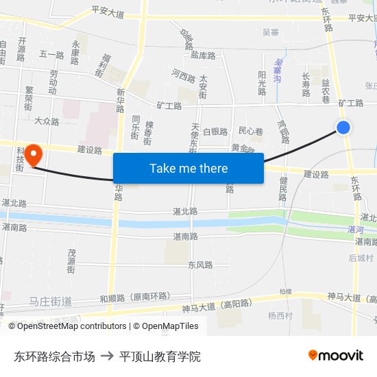 东环路综合市场 to 平顶山教育学院 map