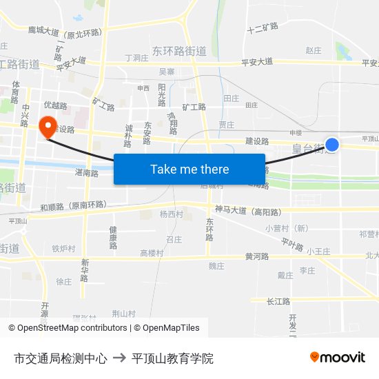 市交通局检测中心 to 平顶山教育学院 map