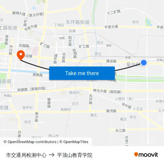 市交通局检测中心 to 平顶山教育学院 map