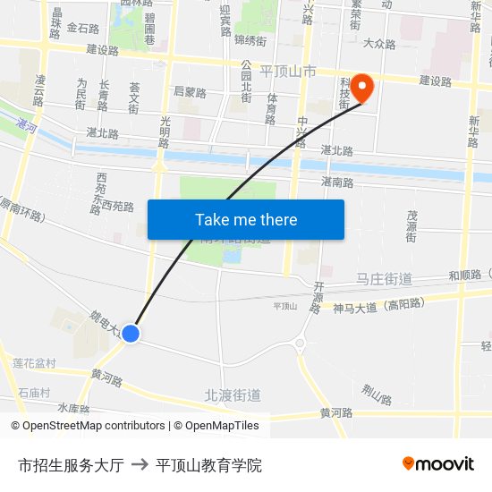 市招生服务大厅 to 平顶山教育学院 map