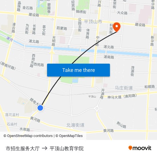 市招生服务大厅 to 平顶山教育学院 map