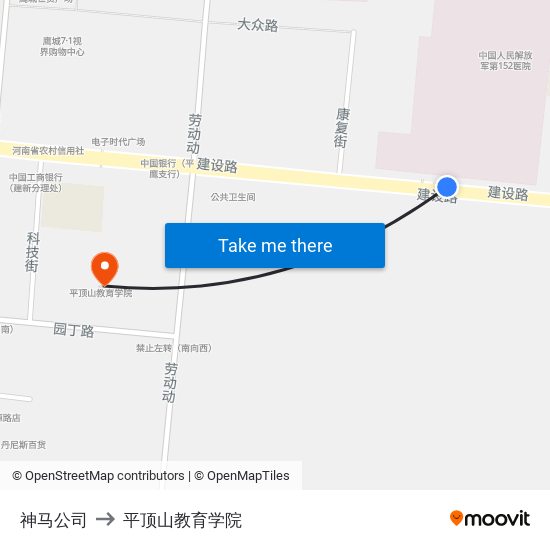 神马公司 to 平顶山教育学院 map