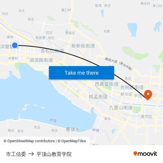 市工信委 to 平顶山教育学院 map